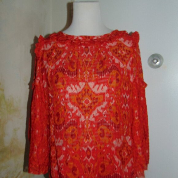 Tory Burch Womens Silk Long Sleeve Ruffle Neck Blouse Top Boho Orange Red Size 6 - Picture 4 of 9